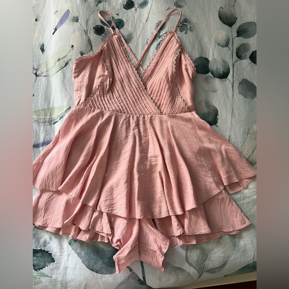 Francesca's Collections Pink Ruffled Jumpsuit - Picture 2 of 2